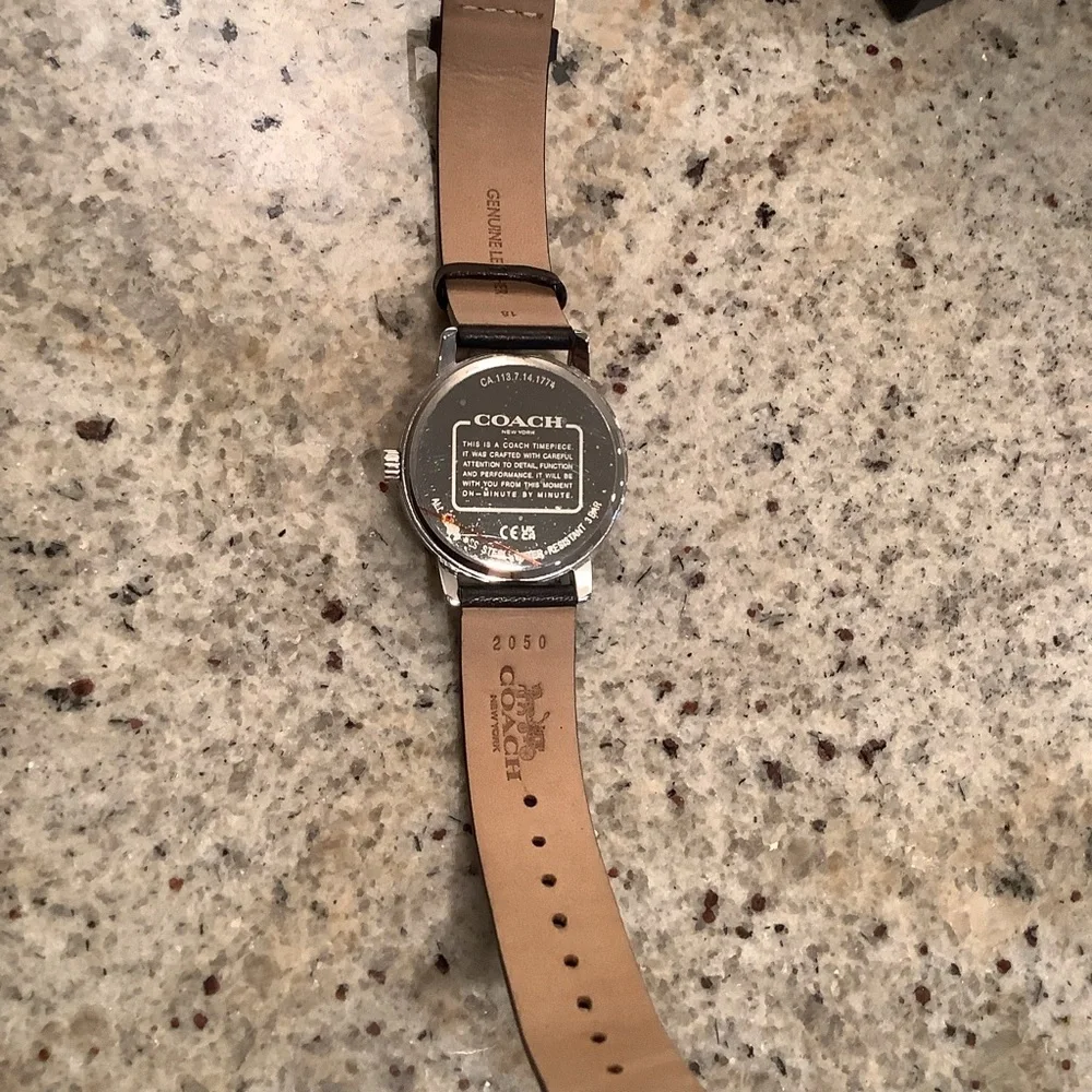 Coach Silver and Black Watch Leather Band